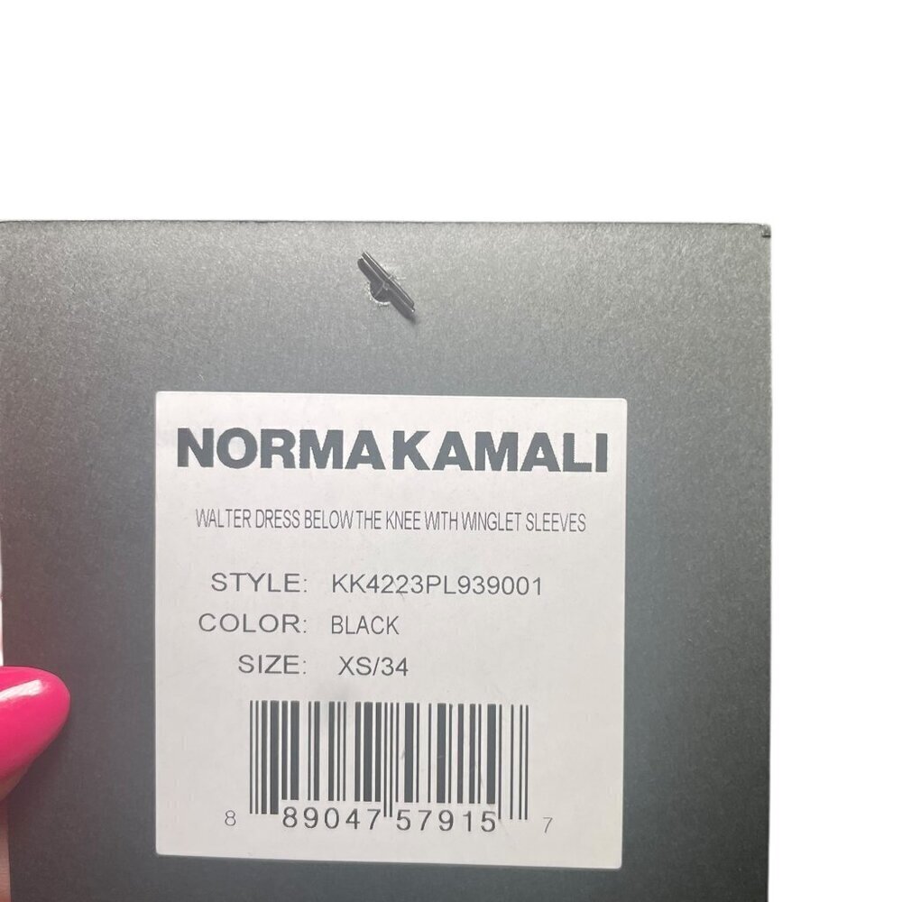 Norma Kamali Walter Dress XS NWT Black Off Shoulder Ruched Midi Cocktail - Picture 2 of 6